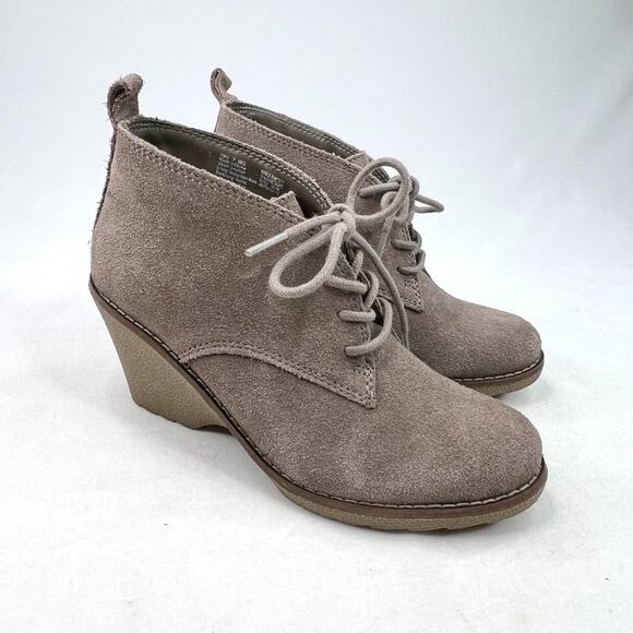 Sonoma Goods For Life Nadine Taupe Suede Wedge Booties 7 - Picture 1 of 10